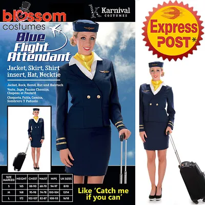 CA224 Blue Flight Attendant Air Hostess Retro 70s Uniform Fancy Dress Up Costume • $31.05