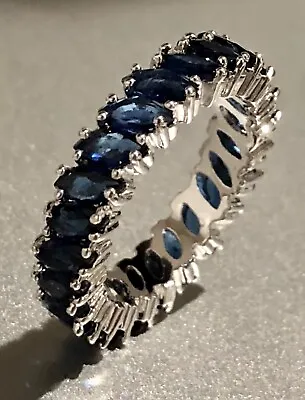 18k White Gold Filled Eternity Ring Made W Swarovski Crystal Blue Marquise Band • $80.55