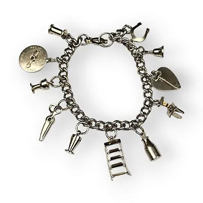 Vintage Charm Chain Bracelet Sewing Love Heart Horseshoe Silver Tone Mid Century • $27.96