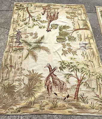 Handmade Pierpoint Tapestry/Area Rug W/ Giraffes Zebras Elephants 5.8' X 3.1' • $682.62