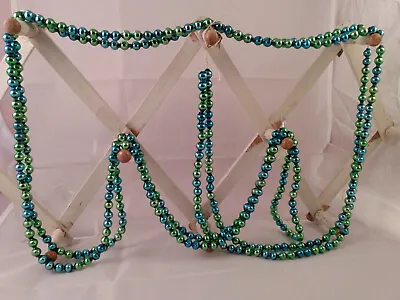 Vtg Mercury Glass Xmas Tree 150  Green+ Blue Double Bead Round Garland Ornament • $45.99