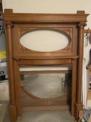 Antique Tiger Oak Mantel With Beveled Mirror • $1300