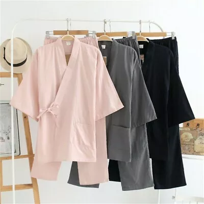 Lady Men 100% Cotton Baggy Japanese Kimono Robe And Pants Suit Pajamas Sleepwear • $31.49