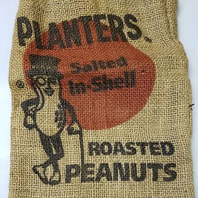 Vintage Planters Peanuts Fresh Roasted Salted In-Shell 1 LB 8 OZ Burlap Sack Bag • £10.44