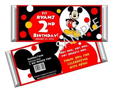 Mickey Mouse Candy Bar Wrappers - Birthday Favors - Set Of 12 • $12.95