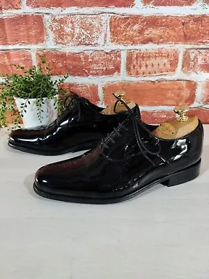 Mens Collezione M&s Uk 6 Eu 39.5 Black Patent Leather Lace Up Formal Derby Shoes • £24.99