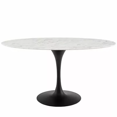 Modway Lippa 60  Oval Artificial Marble Top Dining Table In Black And White • $1133.99