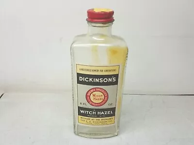 Dickinson's Witch Hazel 8 Ounce Glass Medicine Bottle Vintage 1933 Essex Conn • $20.69