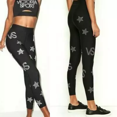 Victoria’s Secret Sport Rhinestone Star Bling Leggings L Black 7/8 Length • $34.99