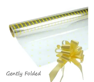 Yellow Dot Cellophane Gift Wrap + Pull Bow Hamper Easter Eggs Birthday Flowers • £3.69