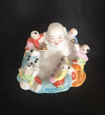 Chinese Antique/vintage Famille Rose Porcelain Laughing Buddha With 5 Children • £37