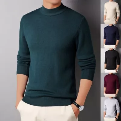 Men Sweater Long Sleeve Knitted Sweaters Mens Stretch Work Mock Turtleneck • $25.89