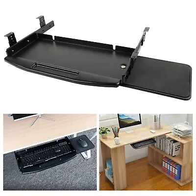 Adjustable Under Desk Keyboard Drawer Slide Out 360° Mouse Tray Keyboard Stand • $31.59
