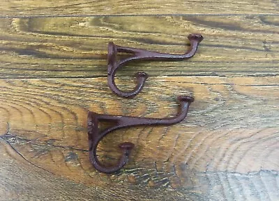 Set Of 2 Antique-Style Double Rustic Coat Hook Cast Iron Wall Mount Hardware • $11.66