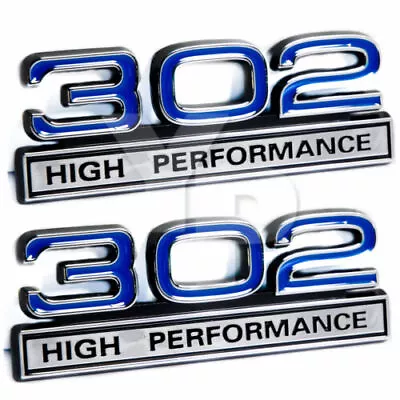 302 5.0L Engine High Performance Engine Emblems In Blue & Chrome - 4  Long Pair • $22.67