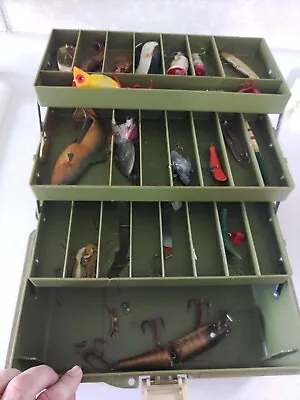 Vintage Old Pal 1060 3 Tray Fishing Tackle Box With Tackle Lot.  Melting In Box. • $39.99