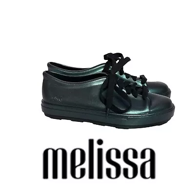 Mel By Melissa Jelly Sneakers Girls Size 2 Green Glitter PVC Lace Up Shoes NWOB • $29.99