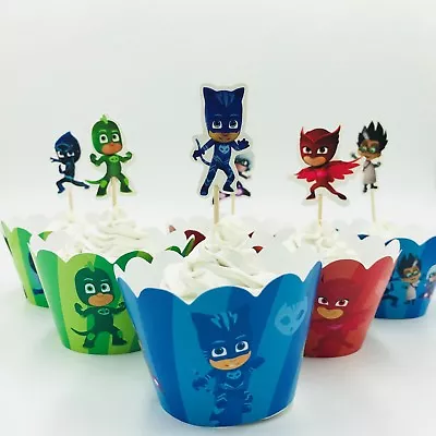 12x PJ Masks Cupcake Wrapper & Topper. Party Supplies Lolly Bag Cake Banner Food • $5.50