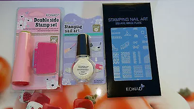 Konad Nail Art Stamping Kit -1square Plate1double Sided Stamp N Scraper1polish • $30