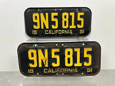$41 • Buy Pair Vintage 1951 CALIFORNIA Black LICENSE PLATES Hot Rod Lowrider Coupe SCTA
