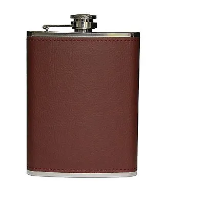 Brown Leather Hip Flask Stainless Steel - New  - 8oz Christmas Gift • £6.24