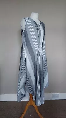 COVER UP Fabulous Arty Lagenlook Grey Stripe Balloon Dress Size 3 UK 14-16 • £4.99