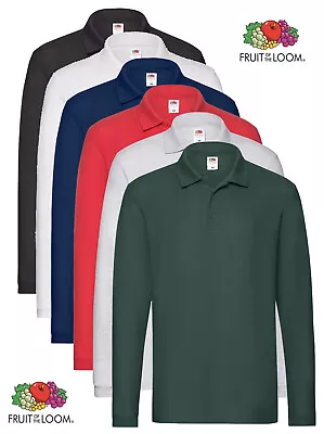 Fruit Of The Loom Mens Long Sleeve Cotton Pique Polo Shirt S-3XL • £16.99