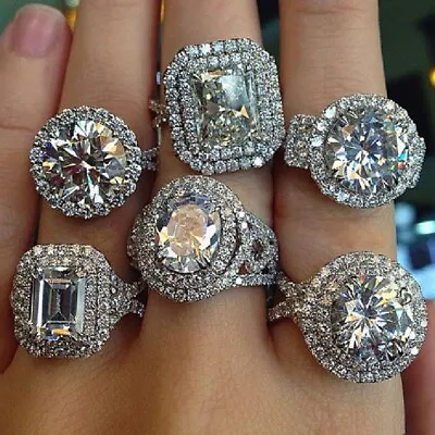 $2.62 • Buy 6 Styles 925 Silver Plated Cubic Zircon Ring Jewelry Women Wedding Gift Sz 6-10