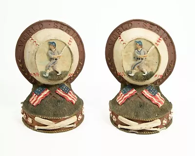 World Series Baseball Bookends - Americana USA Flag Heavy Resin Vintage • $10