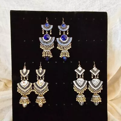 Indian Jewellery: Golden Dangle Earrings- Available In 3 Designs And 3 Colours:  • $15