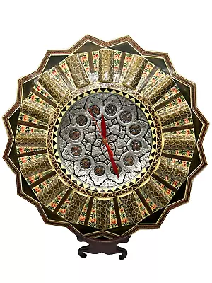 Handmade Inlaid Marquetry Mina Kari Khatam Kari Middle Eastern Wall Clock • $109.16