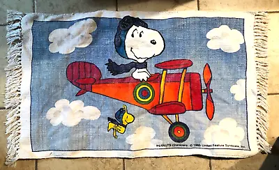 Vintage 1965 PEANUTS BARON SNOOPY AIRPLANE TAPESTRY RUG  Throw Blanket - 22”x40” • $39.99