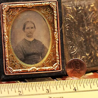 Woman 1/9 Plate Daguerreotype Tintype Ambro Embossed Thermoplastic  Union Case • $45