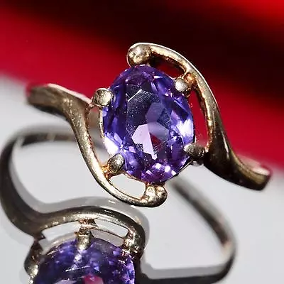 10k Yellow Gold Ring 0.88ct Amethyst Solitaire Size 6 Handmade Vintage 1.6gr • $1250