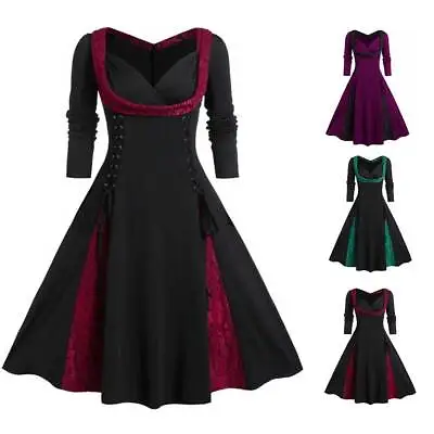 £16.79 • Buy Womens Gothic Steampunk Fancy Dress Lace Swing Party Ladies Vintage Skater Dress
