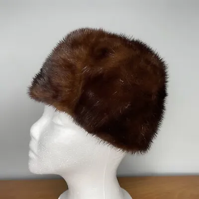 Authentic 50’s Vintage Ohrbach's Oval Room Brown Mink Fur Luxury Pillbox Hat • $90