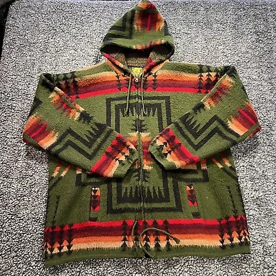 Vintage Tejidos Ruminahui Aztec Full Zip Fuzzy Soft Hooded Sweater Jacket XL • $69