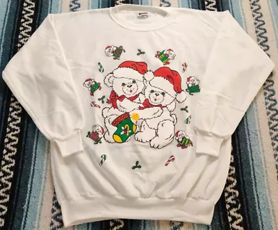 Vtg 90's Christmas Bears Music Box Speaker USA Made Crewneck Sweatshirt Size S • $24.99