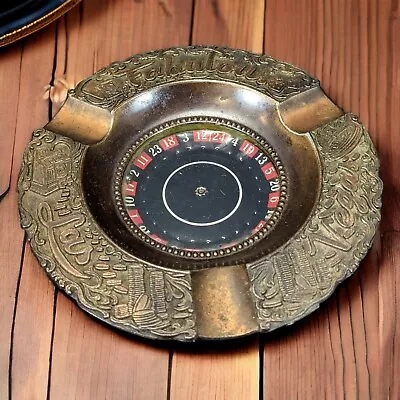 Vintage Fabulous Las Vegas Roulette Wheel Coppertone Metal Ashtray WORKS • $19.99