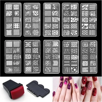 Nail Art Stamp Stencil Stamping Template Plate Set Tool Stamper Design Kit-*- • $17.60