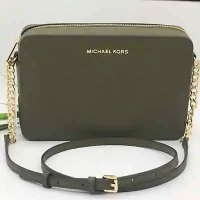 Michael Kors Jet Set Large EW Olive Saffiano Leather Crossbody Messenger Bag • $84.98