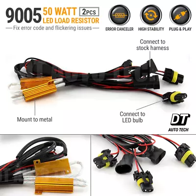 9005 LED DRL Fog Light Canbus 50W 6Ohm Load Resistor Wiring Canceller Decoder • $8.99