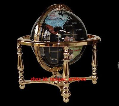 13  Black Onyx Ocean Gold 4- Leg Table Stand Gem MOP Gemstone World MAP Globe • $135