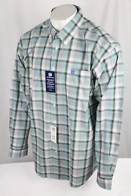 Cinch Men's Button Shirt Long Sleeve Western Plaid Grey Blue MTW1105543 • $45.89