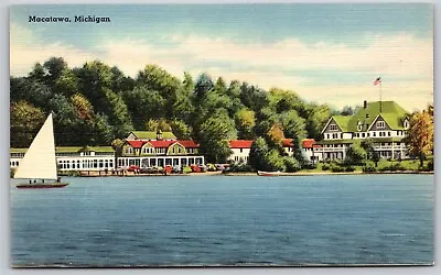 Postcard Macatawa Michigan Linen Sail Boat B111 • $5.97