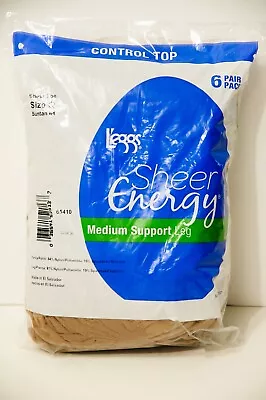 $19.50 • Buy Leggs Sheer Energy Control Top Pantyhose Size Q Suntan 6 Pairs