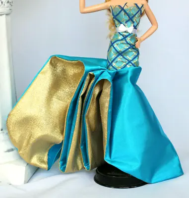 Turquoise Blue Evening Gown Formal Gold Model Muse Barbie Dress Red Carpet • $24.99