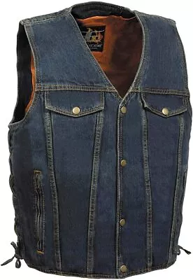 Milwaukee Leather Men's Motorcycle Standard Blue Side Lace Denim Vest - Saov • $54.99