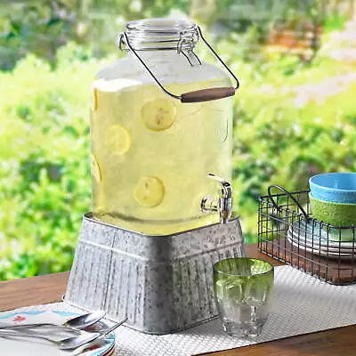 2 Gallon Glass Beverage Dispenser With Wood Handle Glass Clip Lid • $23.91