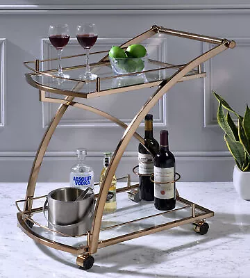 Kings Brand Furniture - Rolling Bar Kitchen Serving Cart Metal/Glass Gold • $85.99